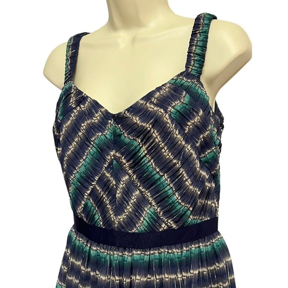 Antonio Melani Josephine Dress Size 2 Seaglass Navy Ikat Pleated Sleeveless Zip - Picture 14 of 16